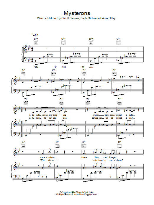 Download Portishead Mysterons Sheet Music and learn how to play Piano, Vocal & Guitar (Right-Hand Melody) PDF digital score in minutes