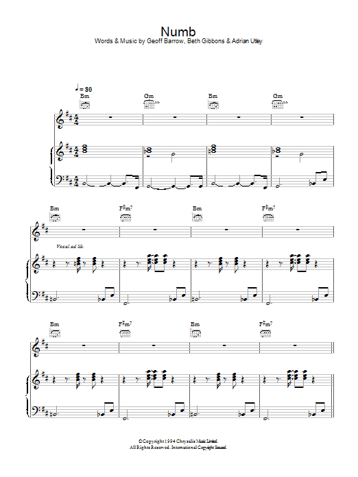 Download Portishead Numb Sheet Music and learn how to play Piano, Vocal & Guitar PDF digital score in minutes
