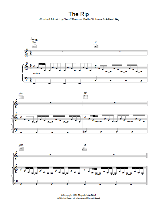 Download Portishead The Rip Sheet Music and learn how to play Piano, Vocal & Guitar PDF digital score in minutes