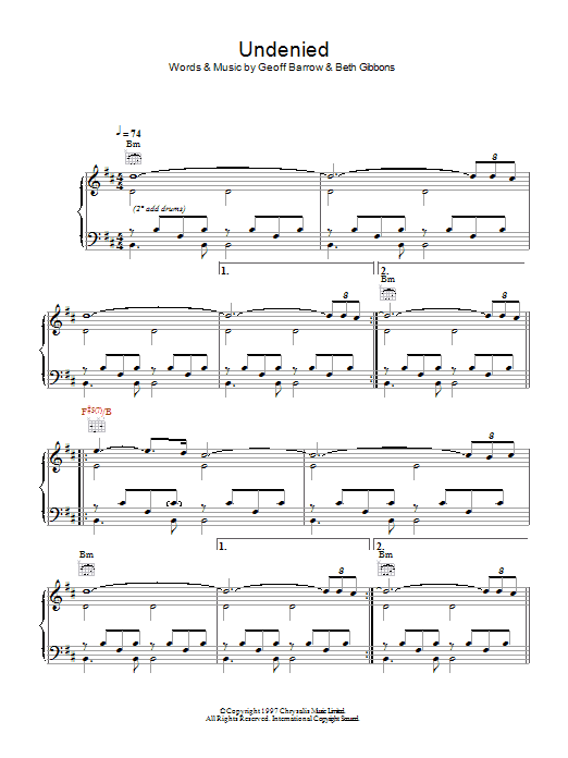 Download Portishead Undenied Sheet Music and learn how to play Piano, Vocal & Guitar (Right-Hand Melody) PDF digital score in minutes