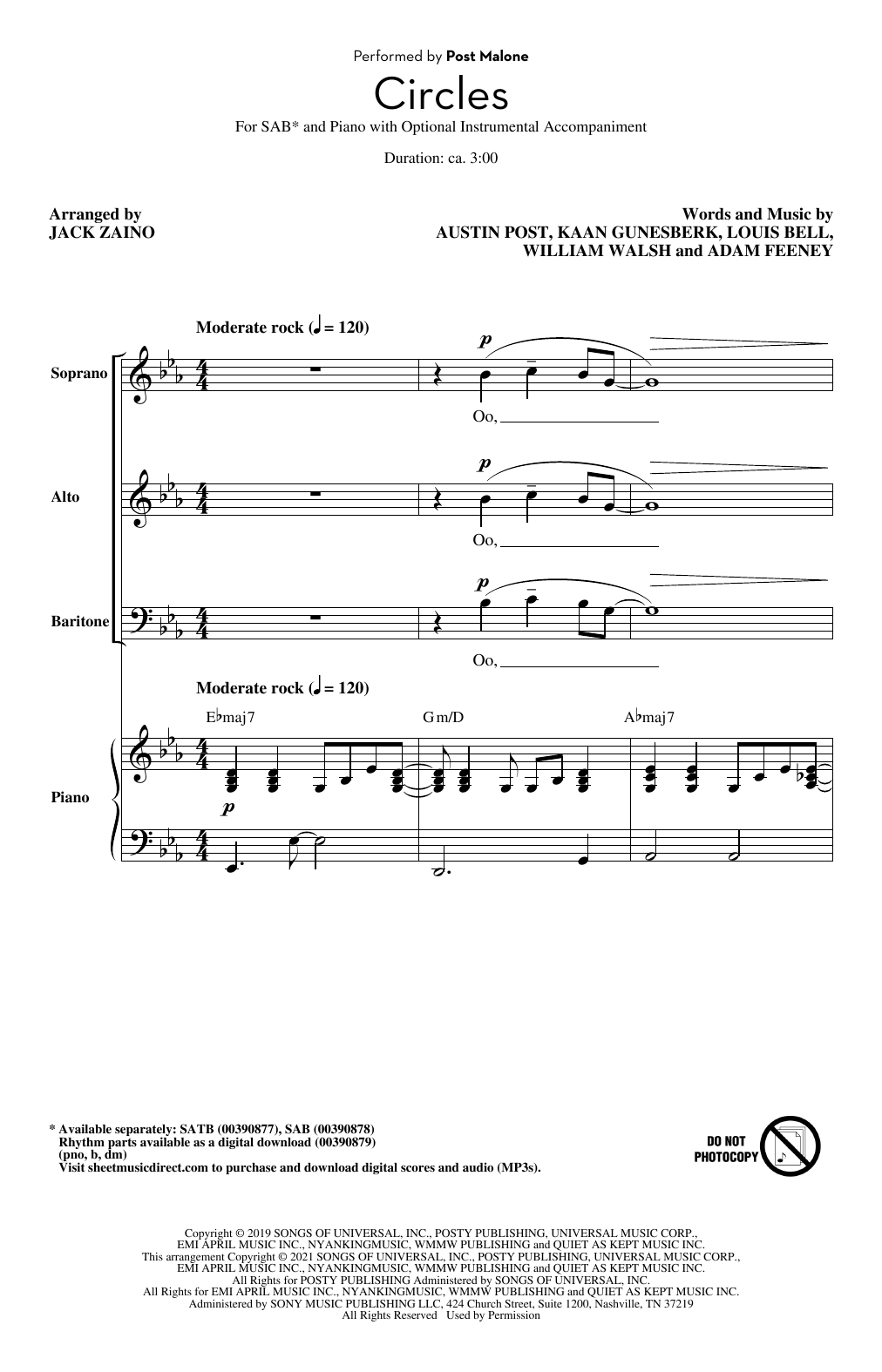 Download Post Malone Circles (arr. Jack Zaino) Sheet Music and learn how to play SATB Choir PDF digital score in minutes