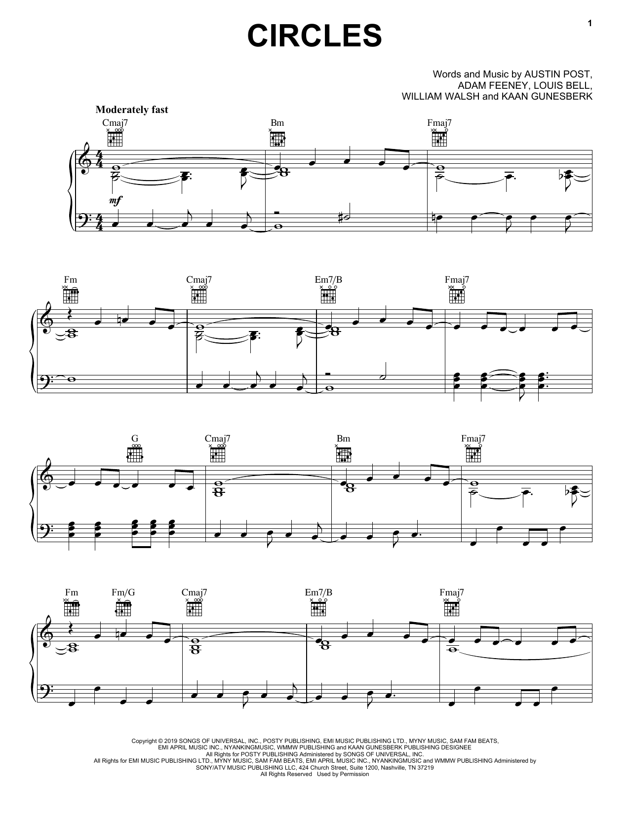 Download Post Malone Circles Sheet Music and learn how to play Super Easy Piano PDF digital score in minutes