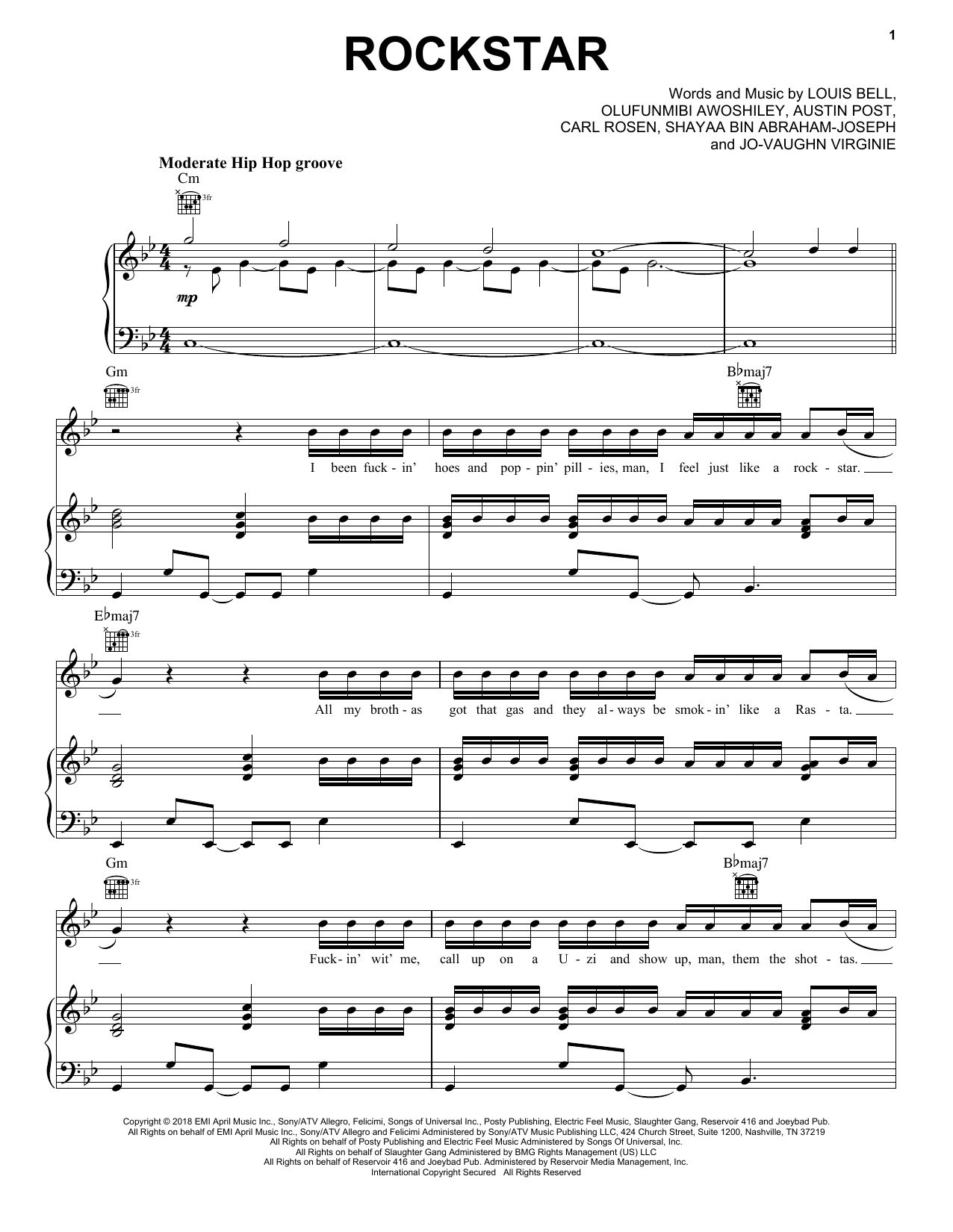 Download Post Malone (feat. 21 Savage) Rockstar Sheet Music and learn how to play Piano, Vocal & Guitar (Right-Hand Melody) PDF digital score in minutes