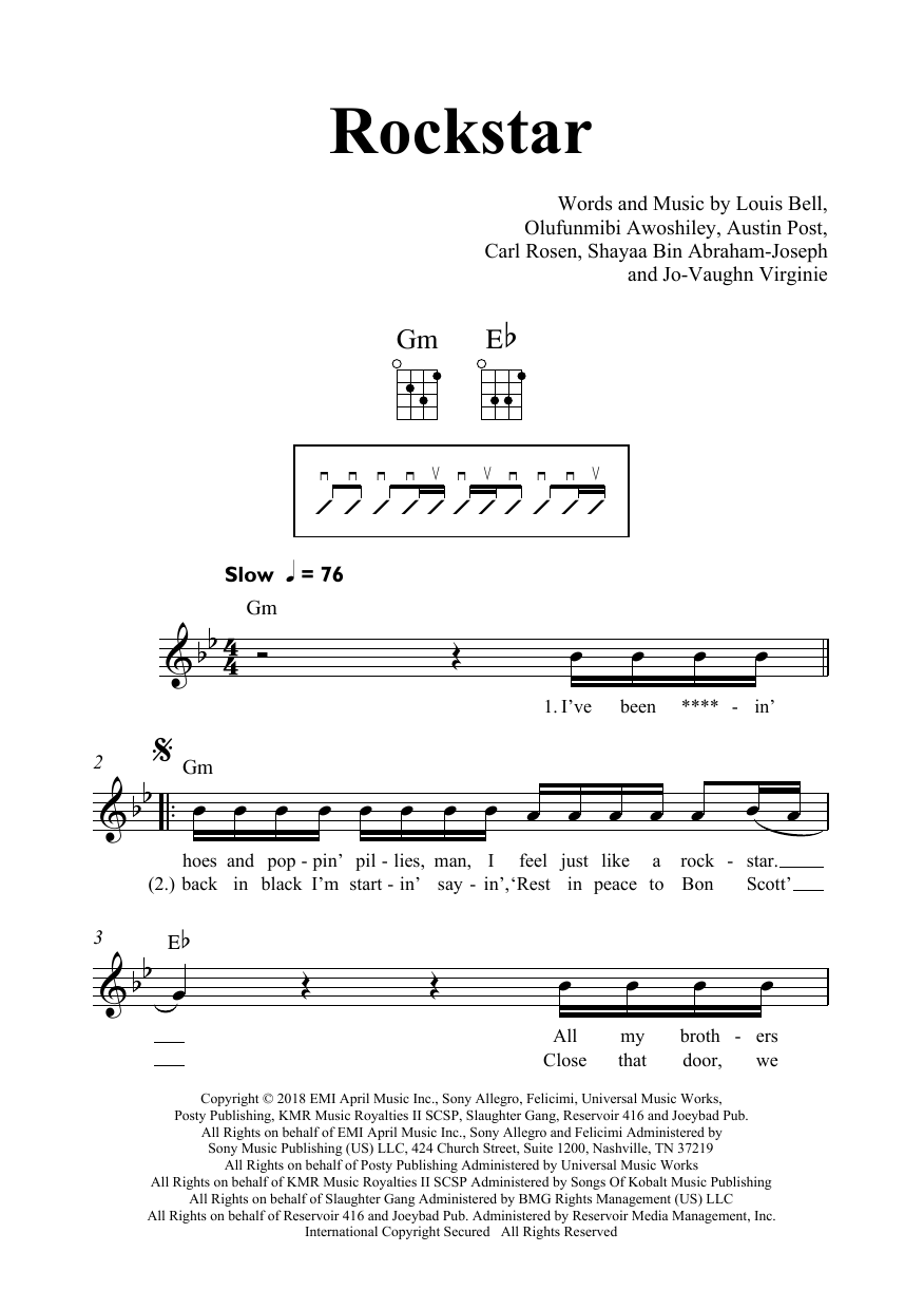 Download Post Malone Rockstar (feat. 21 Savage) Sheet Music and learn how to play Really Easy Piano PDF digital score in minutes