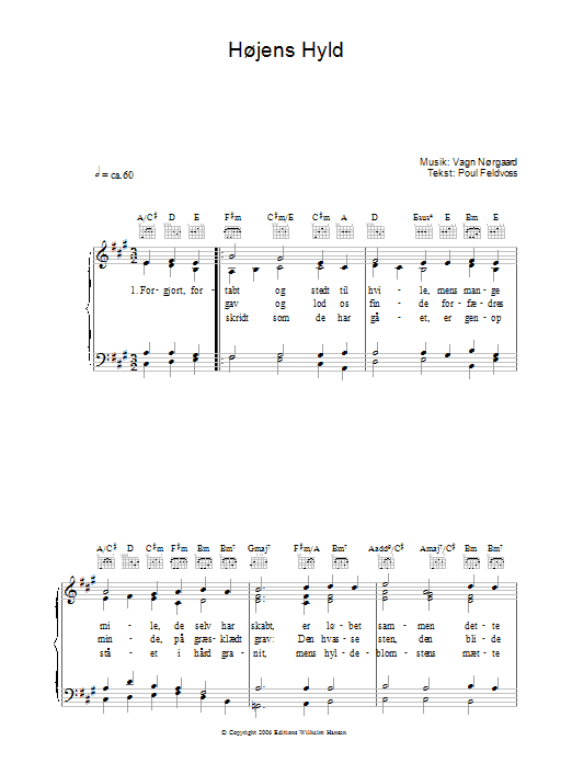 Download Poul Feldvoss Højens Hyld Sheet Music and learn how to play Piano, Vocal & Guitar (Right-Hand Melody) PDF digital score in minutes