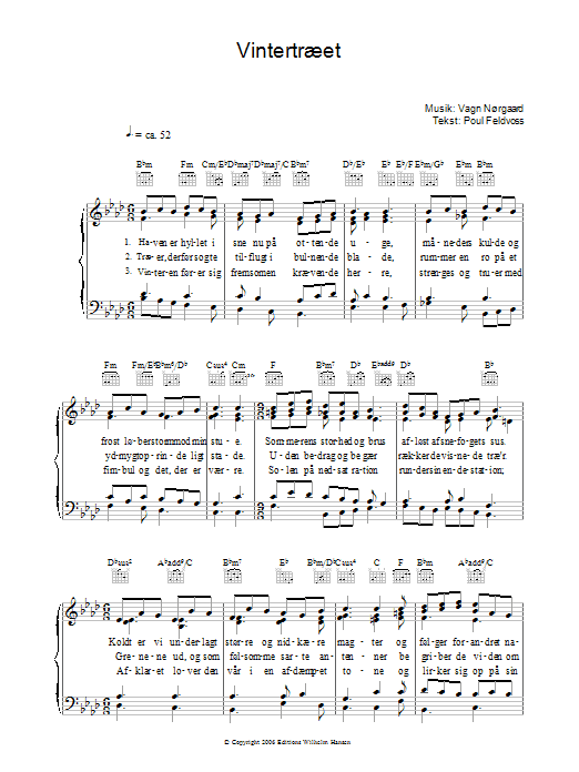 Download Poul Feldvoss Vintertræet Sheet Music and learn how to play Piano, Vocal & Guitar (Right-Hand Melody) PDF digital score in minutes