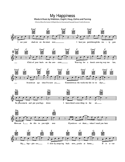 Powderfinger My Happiness Sheet Music Notes Chords Melody Line Lyrics Chords Download Australian Pdf