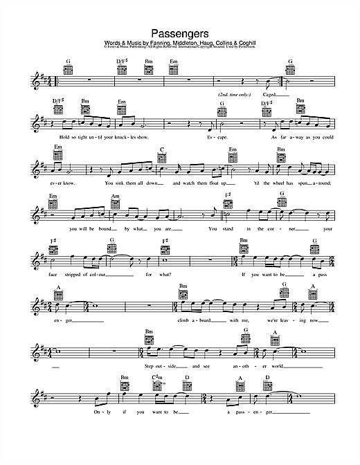 Download Powderfinger Passengers Sheet Music and learn how to play Melody Line, Lyrics & Chords PDF digital score in minutes