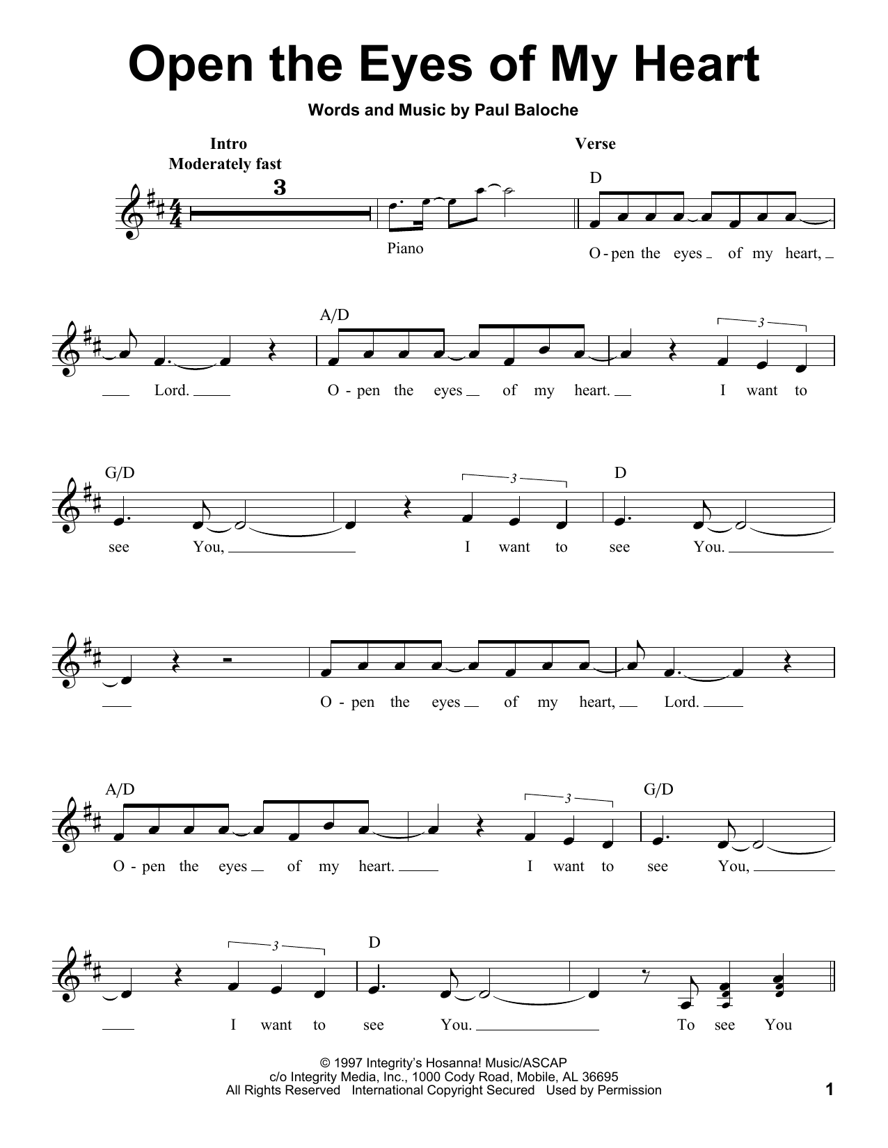 Download Praise Band Open The Eyes Of My Heart Sheet Music and learn how to play Voice PDF digital score in minutes