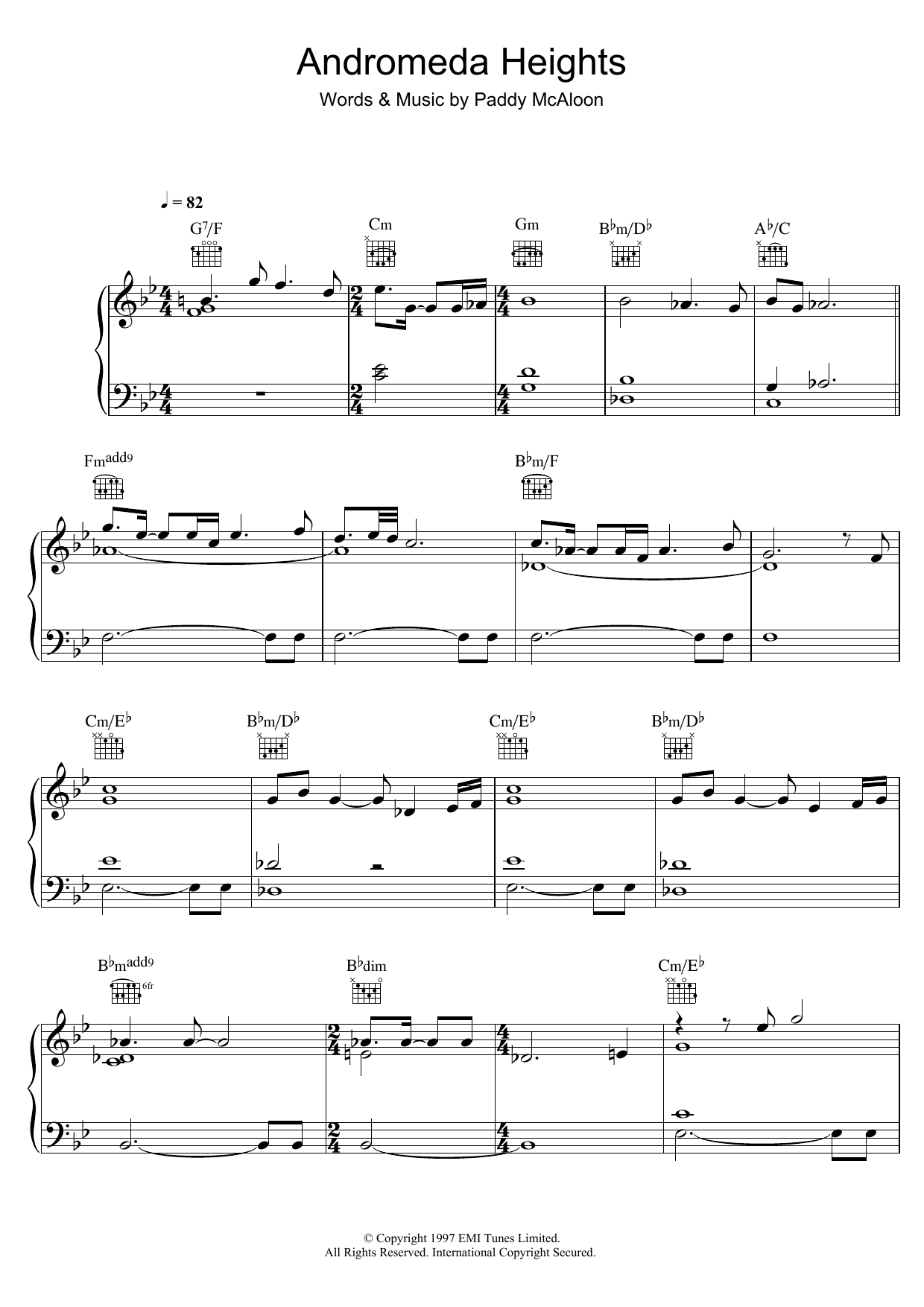 Download Prefab Sprout Andromeda Heights Sheet Music and learn how to play Piano, Vocal & Guitar (Right-Hand Melody) PDF digital score in minutes