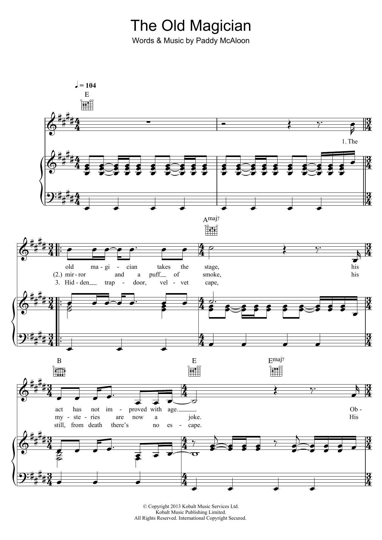 Download Prefab Sprout The Old Magician Sheet Music and learn how to play Piano, Vocal & Guitar (Right-Hand Melody) PDF digital score in minutes