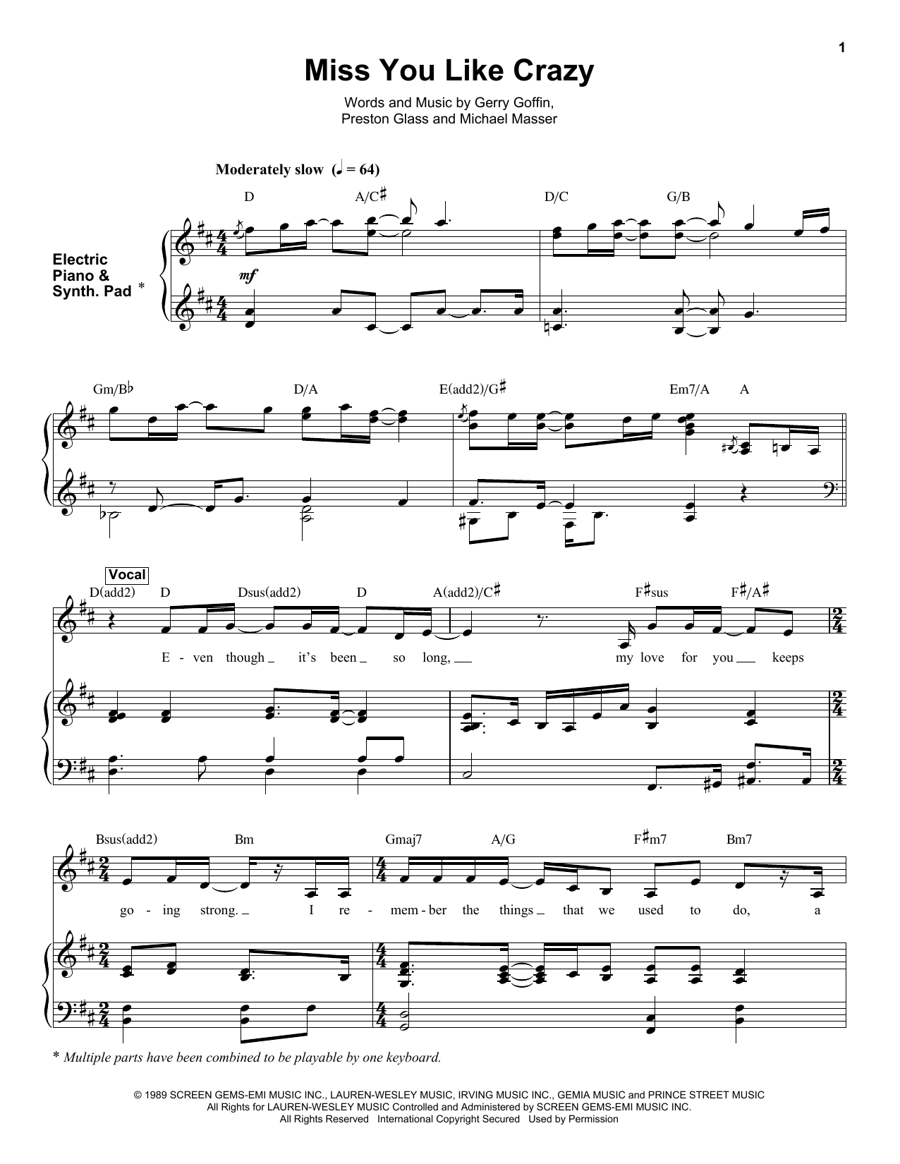 Download Preston Glass Miss You Like Crazy Sheet Music and learn how to play Keyboard Transcription PDF digital score in minutes