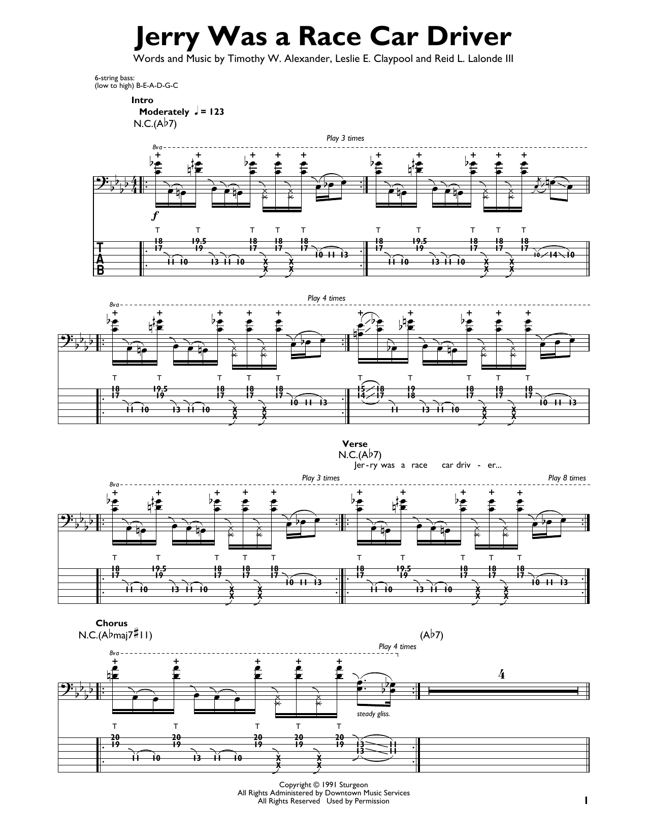 Download Primus Jerry Was A Race Car Driver Sheet Music and learn how to play Bass Guitar Tab PDF digital score in minutes