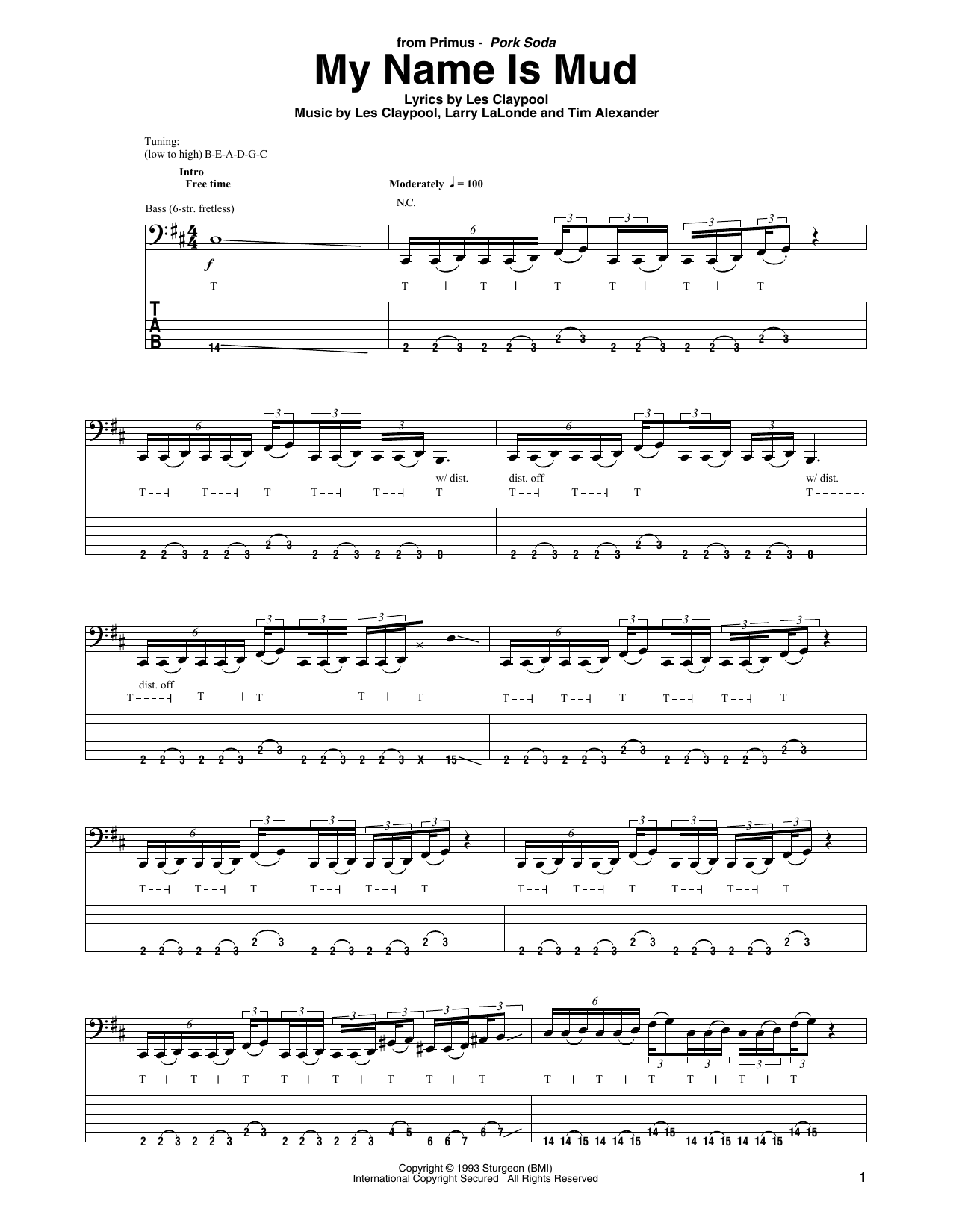 Download Primus My Name Is Mud Sheet Music and learn how to play Bass Guitar Tab PDF digital score in minutes