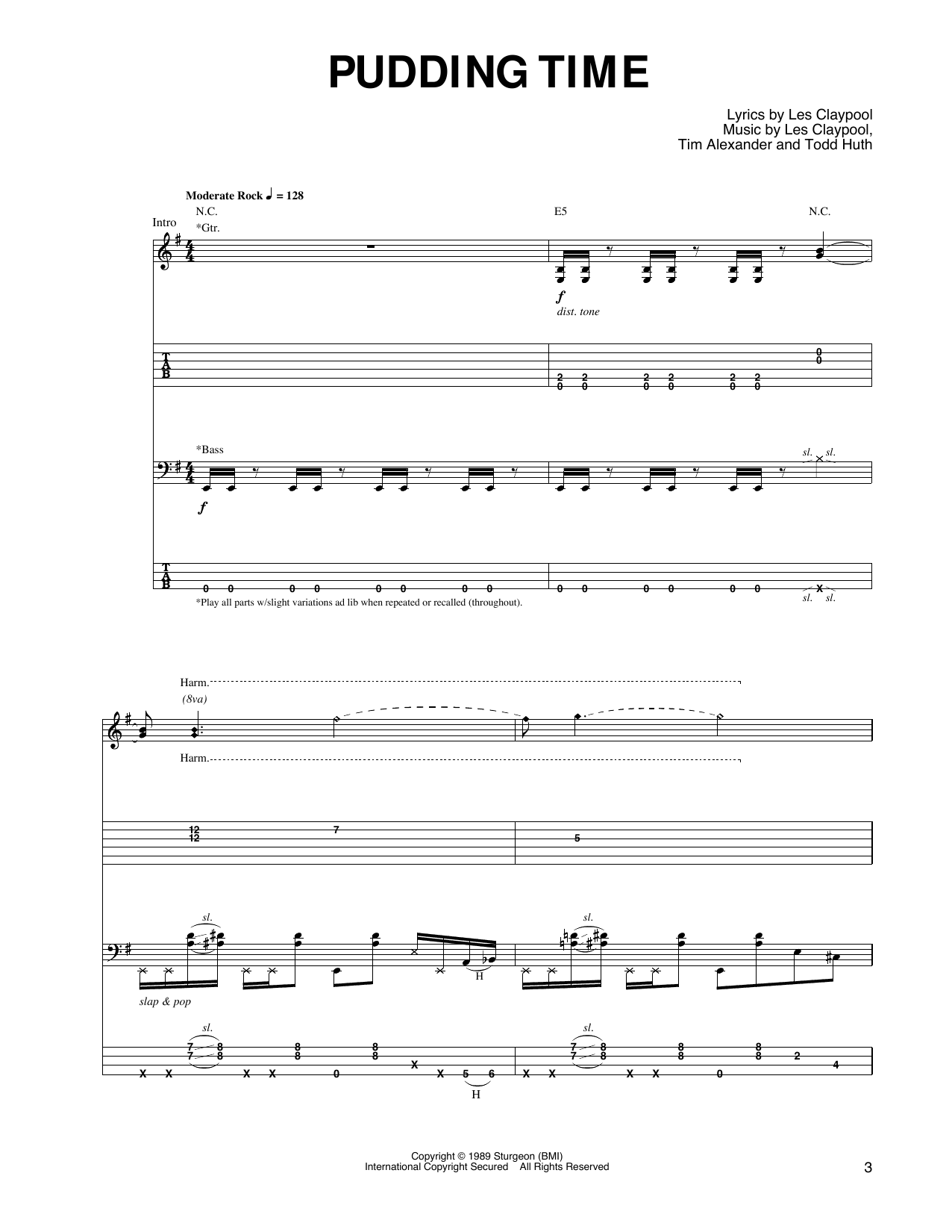 Download Primus Pudding Time Sheet Music and learn how to play Guitar Tab PDF digital score in minutes