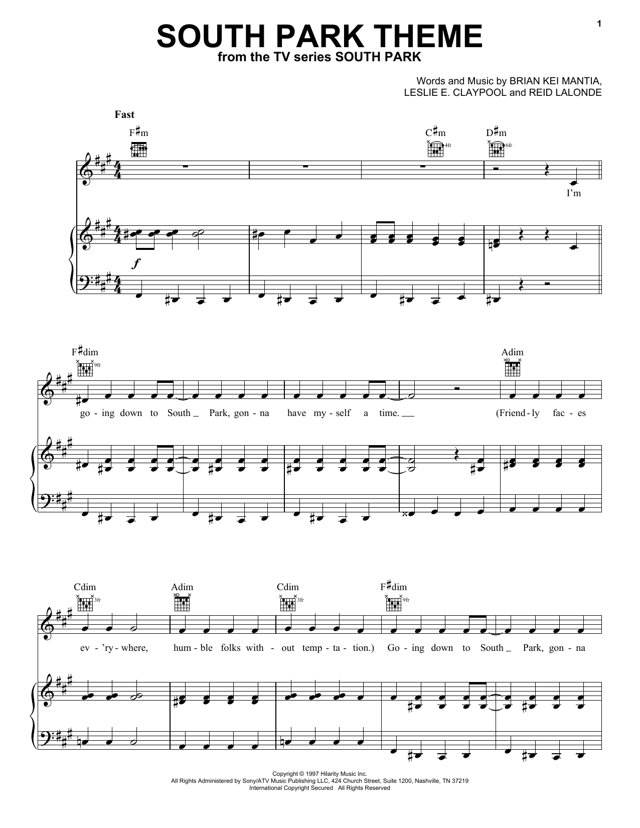 Download Primus South Park Theme Sheet Music and learn how to play Very Easy Piano PDF digital score in minutes