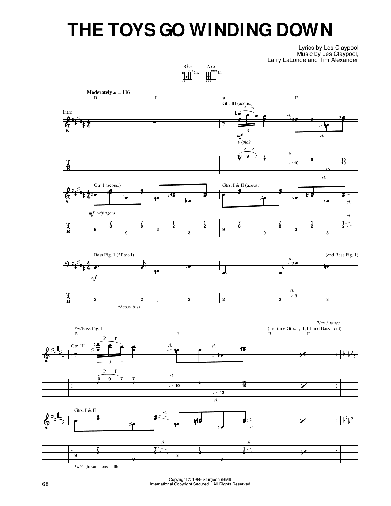 Download Primus The Toys Go Winding Down Sheet Music and learn how to play Guitar Tab PDF digital score in minutes