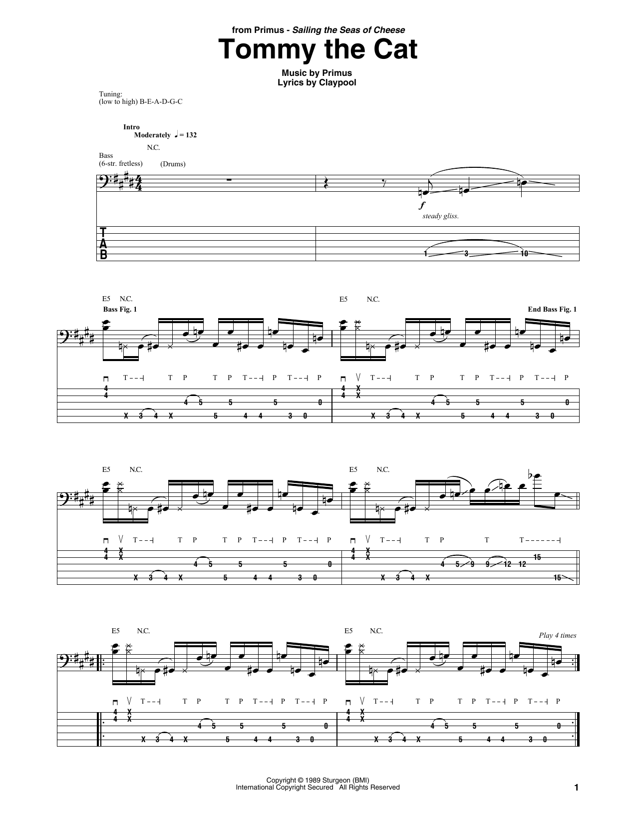 Download Primus Tommy The Cat Sheet Music and learn how to play Bass Guitar Tab PDF digital score in minutes