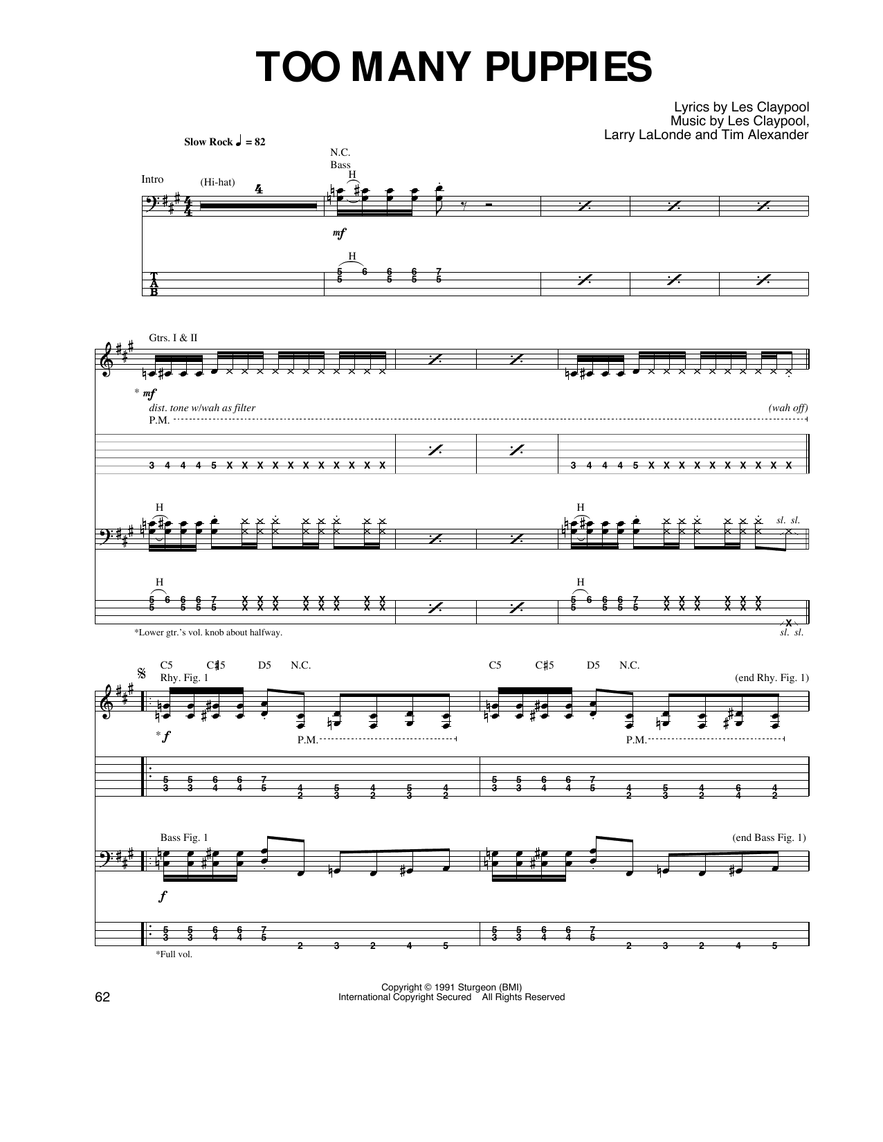 Download Primus Too Many Puppies Sheet Music and learn how to play Guitar Tab PDF digital score in minutes