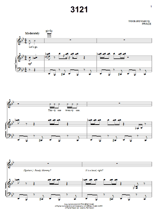 Download Prince 3121 Sheet Music and learn how to play Piano, Vocal & Guitar (Right-Hand Melody) PDF digital score in minutes