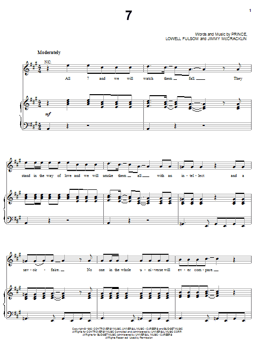 Download Prince 7 Sheet Music and learn how to play Lyrics & Chords PDF digital score in minutes