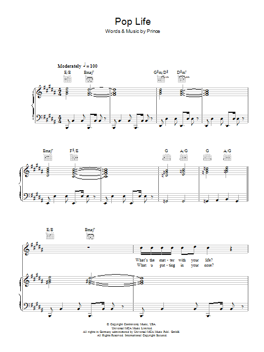 Download Prince & The Revolution Pop Life Sheet Music and learn how to play Piano, Vocal & Guitar PDF digital score in minutes