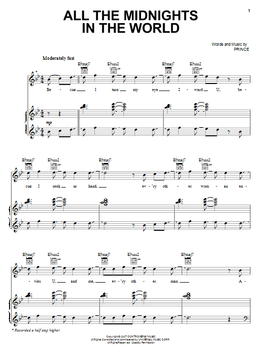 Download Prince All The Midnights In The World Sheet Music and learn how to play Piano, Vocal & Guitar (Right-Hand Melody) PDF digital score in minutes