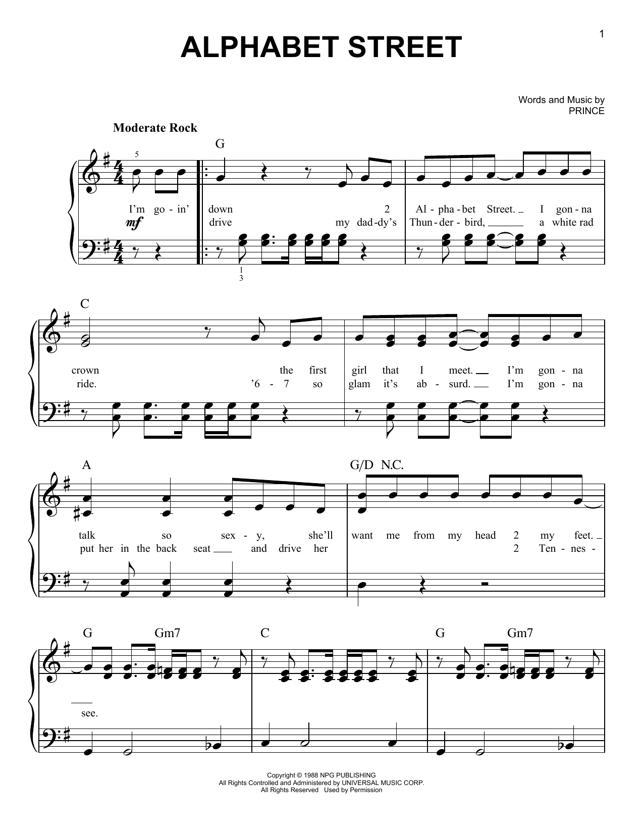 Download Prince Alphabet St. Sheet Music and learn how to play Easy Piano PDF digital score in minutes