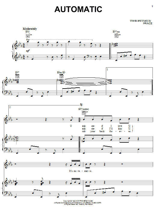 Download Prince Automatic Sheet Music and learn how to play Piano, Vocal & Guitar (Right-Hand Melody) PDF digital score in minutes