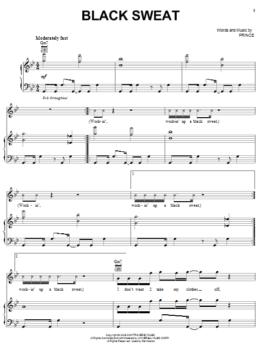 Download Prince Black Sweat Sheet Music and learn how to play Piano, Vocal & Guitar (Right-Hand Melody) PDF digital score in minutes