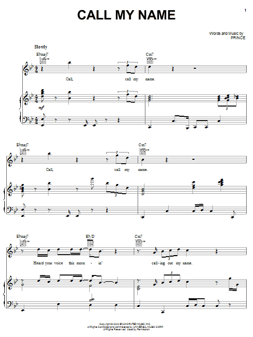 Download Prince Call My Name Sheet Music and learn how to play Piano, Vocal & Guitar (Right-Hand Melody) PDF digital score in minutes