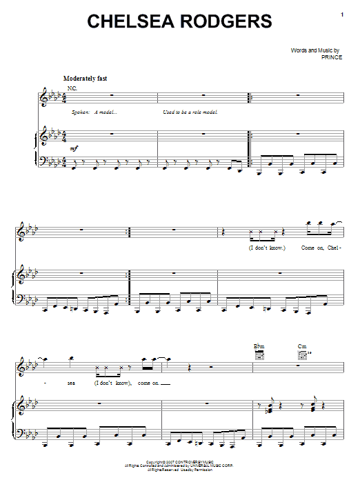 Download Prince Chelsea Rodgers Sheet Music and learn how to play Piano, Vocal & Guitar (Right-Hand Melody) PDF digital score in minutes