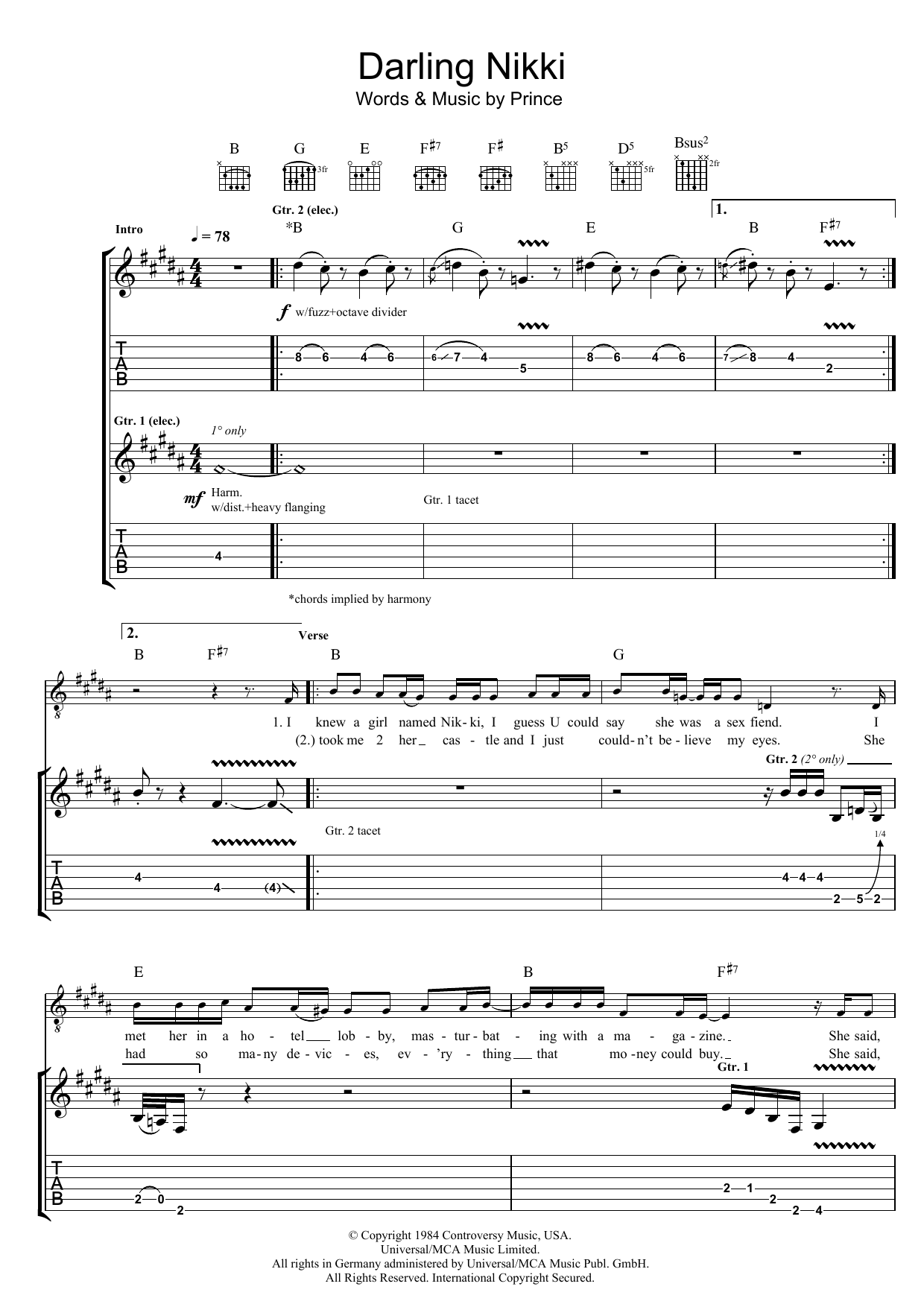 Download Prince Darling Nikki Sheet Music and learn how to play Piano, Vocal & Guitar (Right-Hand Melody) PDF digital score in minutes