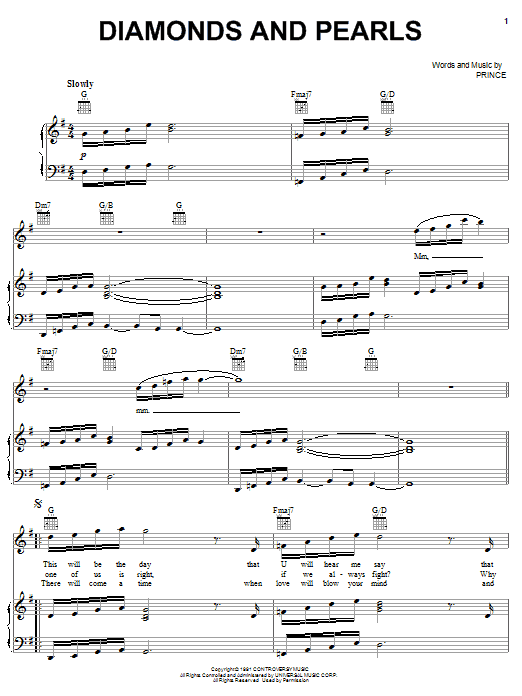 Download Prince Diamonds And Pearls Sheet Music and learn how to play Lyrics & Chords PDF digital score in minutes