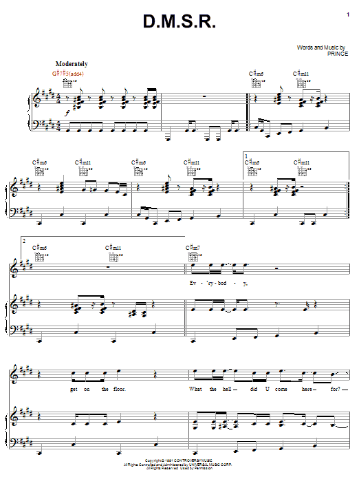 Download Prince D.M.S.R. Sheet Music and learn how to play Piano, Vocal & Guitar (Right-Hand Melody) PDF digital score in minutes
