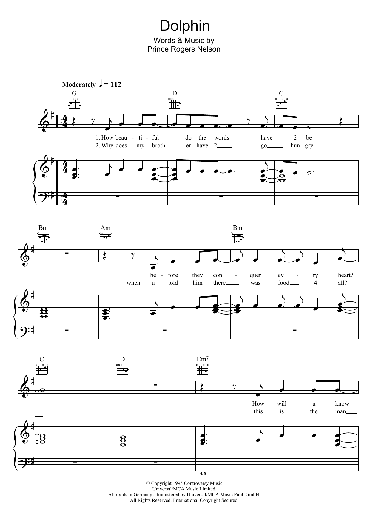 Download Prince Dolphin Sheet Music and learn how to play Piano, Vocal & Guitar (Right-Hand Melody) PDF digital score in minutes