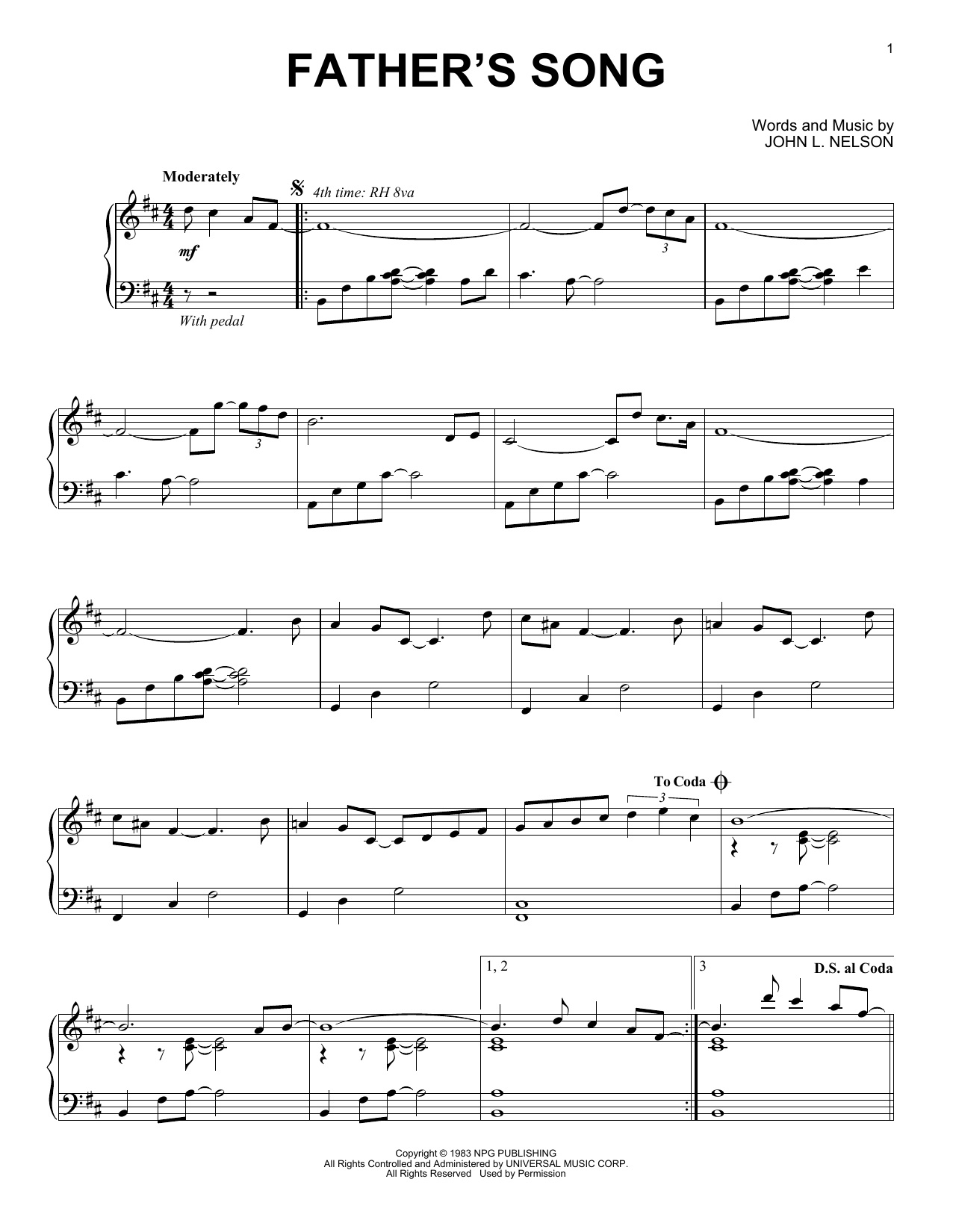 Download Prince Father's Song Sheet Music and learn how to play Piano PDF digital score in minutes