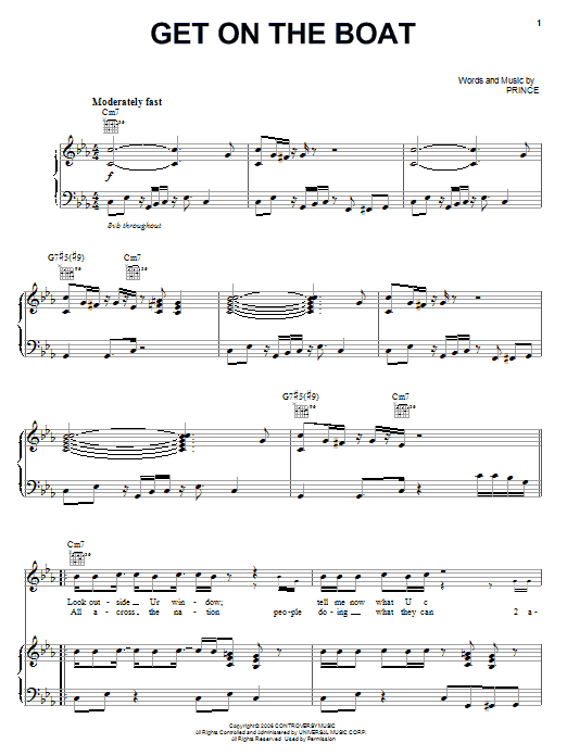 Download Prince Get On The Boat Sheet Music and learn how to play Piano, Vocal & Guitar (Right-Hand Melody) PDF digital score in minutes