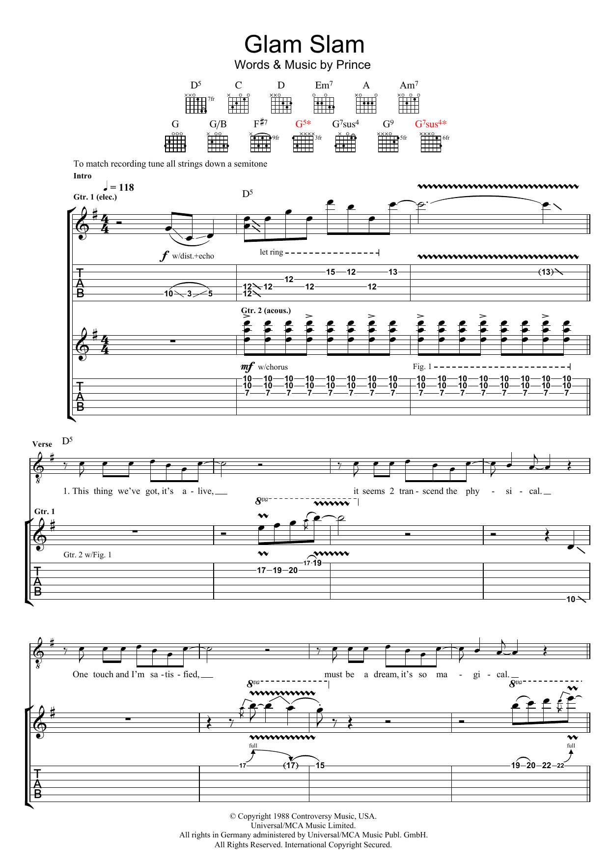 Download Prince Glam Slam Sheet Music and learn how to play Guitar Tab PDF digital score in minutes