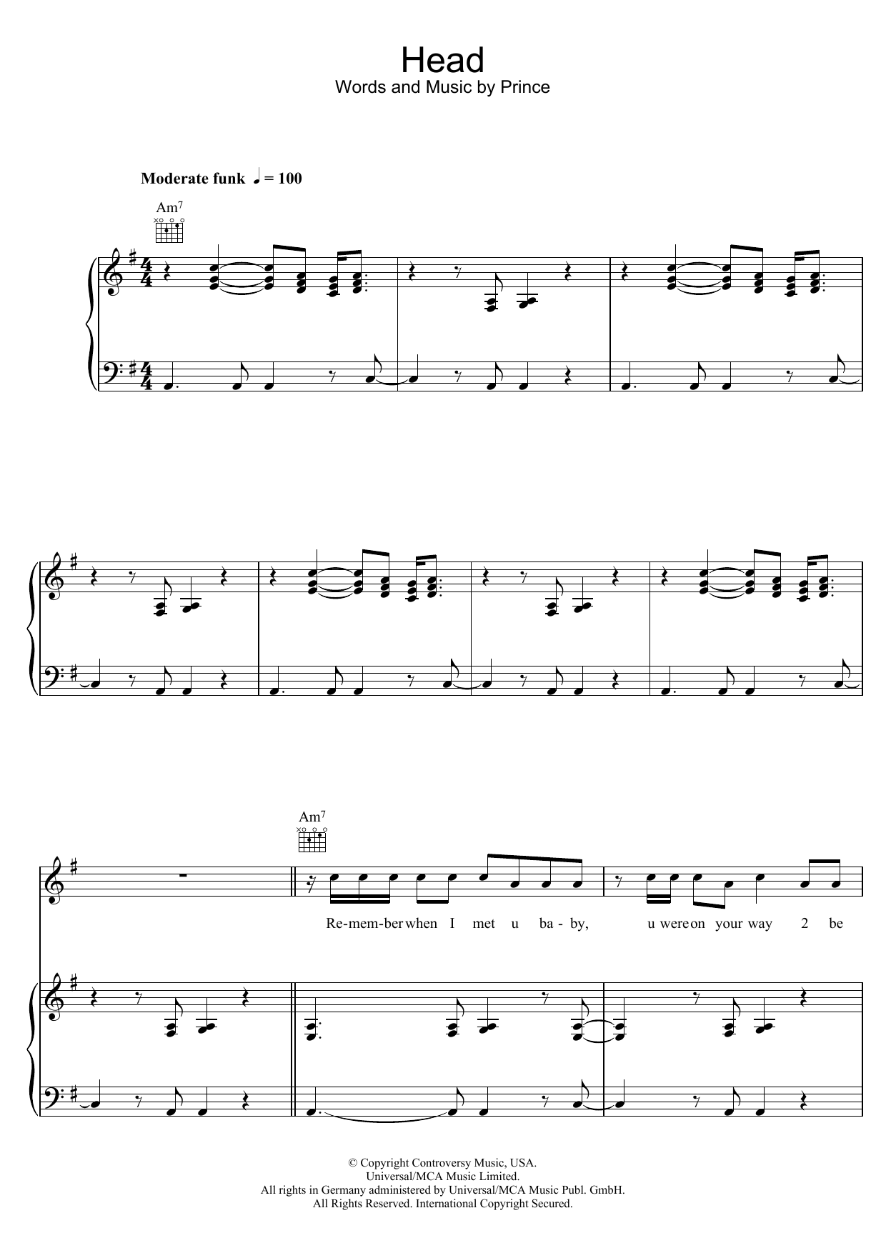 Download Prince Head Sheet Music and learn how to play Piano, Vocal & Guitar PDF digital score in minutes