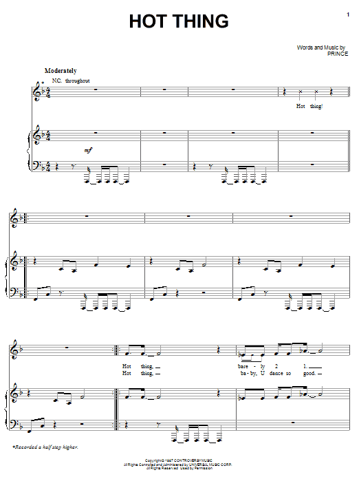 Download Prince Hot Thing Sheet Music and learn how to play Piano, Vocal & Guitar (Right-Hand Melody) PDF digital score in minutes