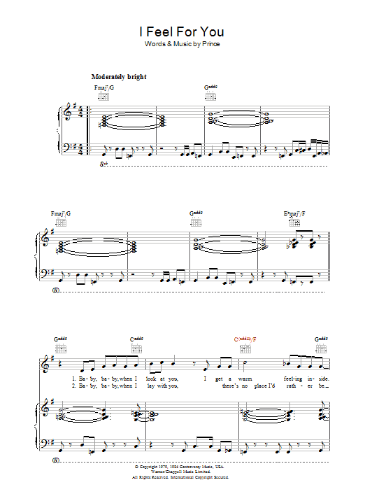 Download Prince I Feel For You Sheet Music and learn how to play Piano, Vocal & Guitar PDF digital score in minutes