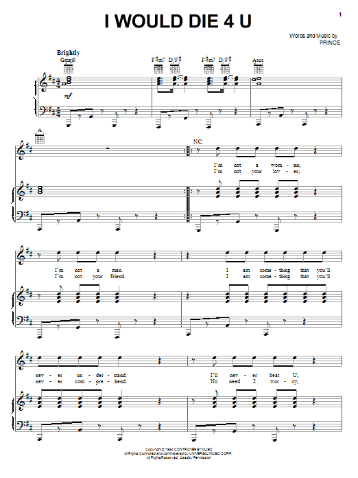 Download Prince I Would Die 4 U Sheet Music and learn how to play Ukulele PDF digital score in minutes