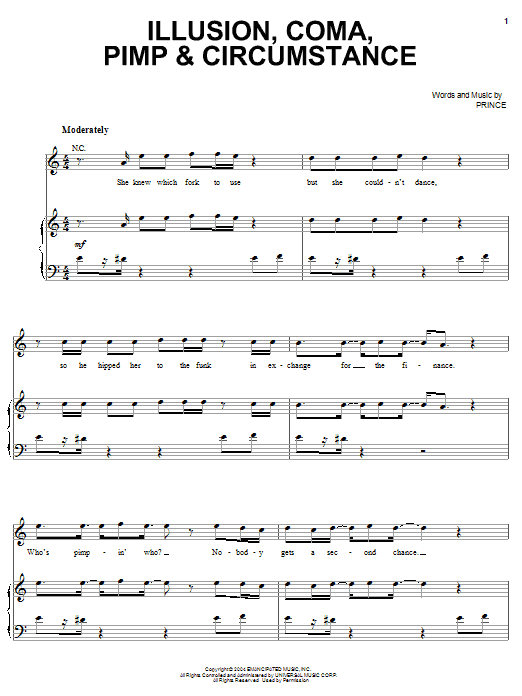 Download Prince Illusion, Coma, Pimp & Circumstance Sheet Music and learn how to play Piano, Vocal & Guitar (Right-Hand Melody) PDF digital score in minutes