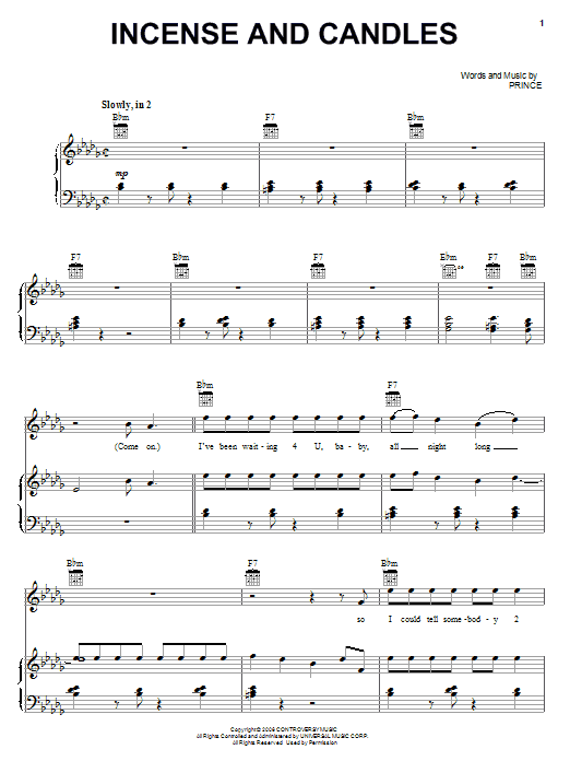 Download Prince Incense And Candles Sheet Music and learn how to play Piano, Vocal & Guitar (Right-Hand Melody) PDF digital score in minutes