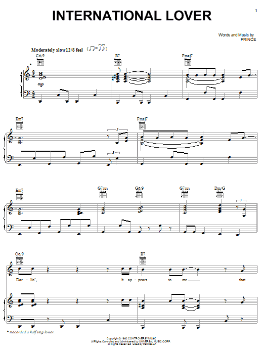 Download Prince International Lover Sheet Music and learn how to play Piano, Vocal & Guitar (Right-Hand Melody) PDF digital score in minutes