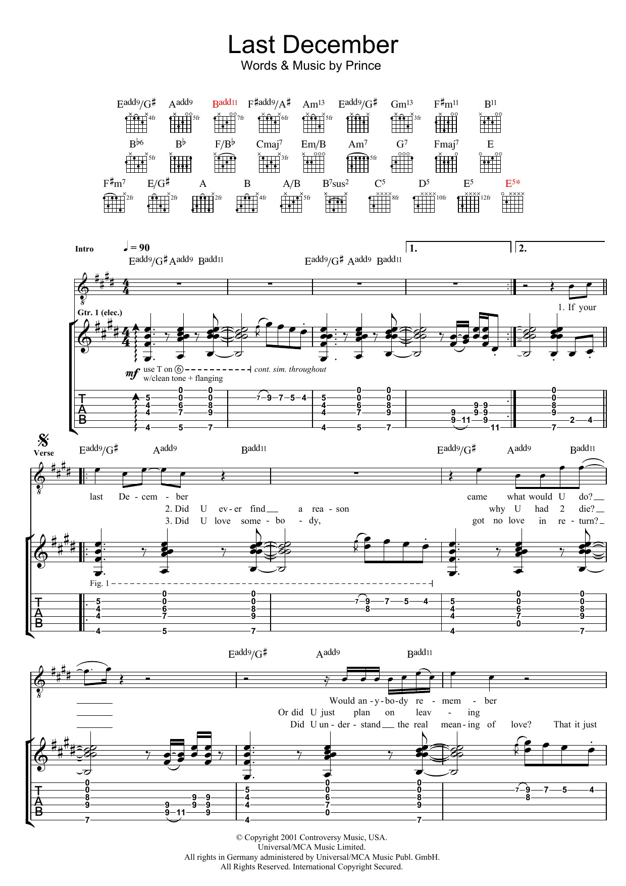 Download Prince Last December Sheet Music and learn how to play Guitar Tab PDF digital score in minutes