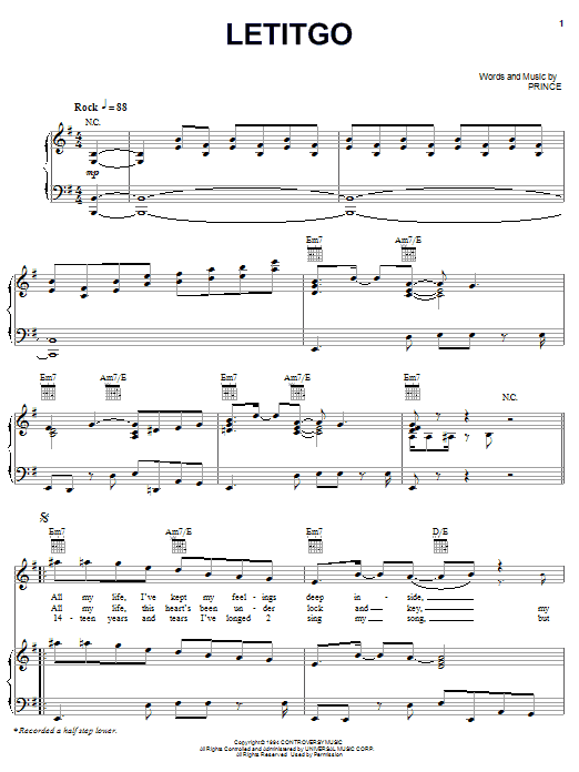 Download Prince Letitgo Sheet Music and learn how to play Piano, Vocal & Guitar (Right-Hand Melody) PDF digital score in minutes