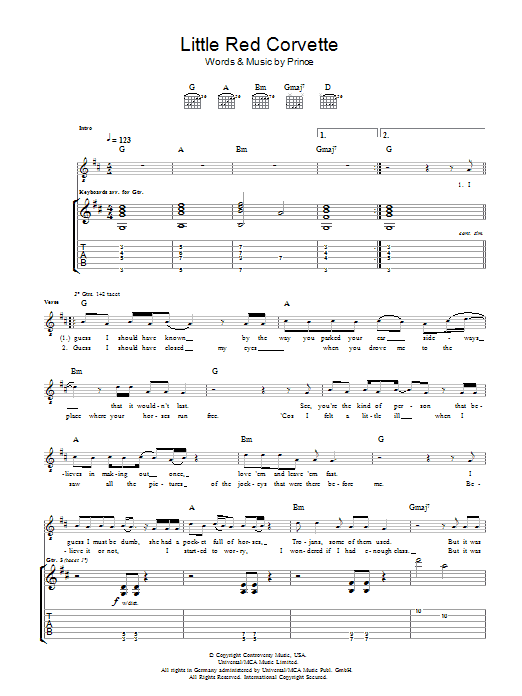 Download Prince Little Red Corvette Sheet Music and learn how to play Ukulele PDF digital score in minutes