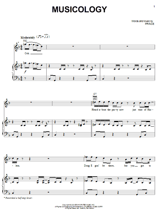Download Prince Musicology Sheet Music and learn how to play Piano, Vocal & Guitar (Right-Hand Melody) PDF digital score in minutes